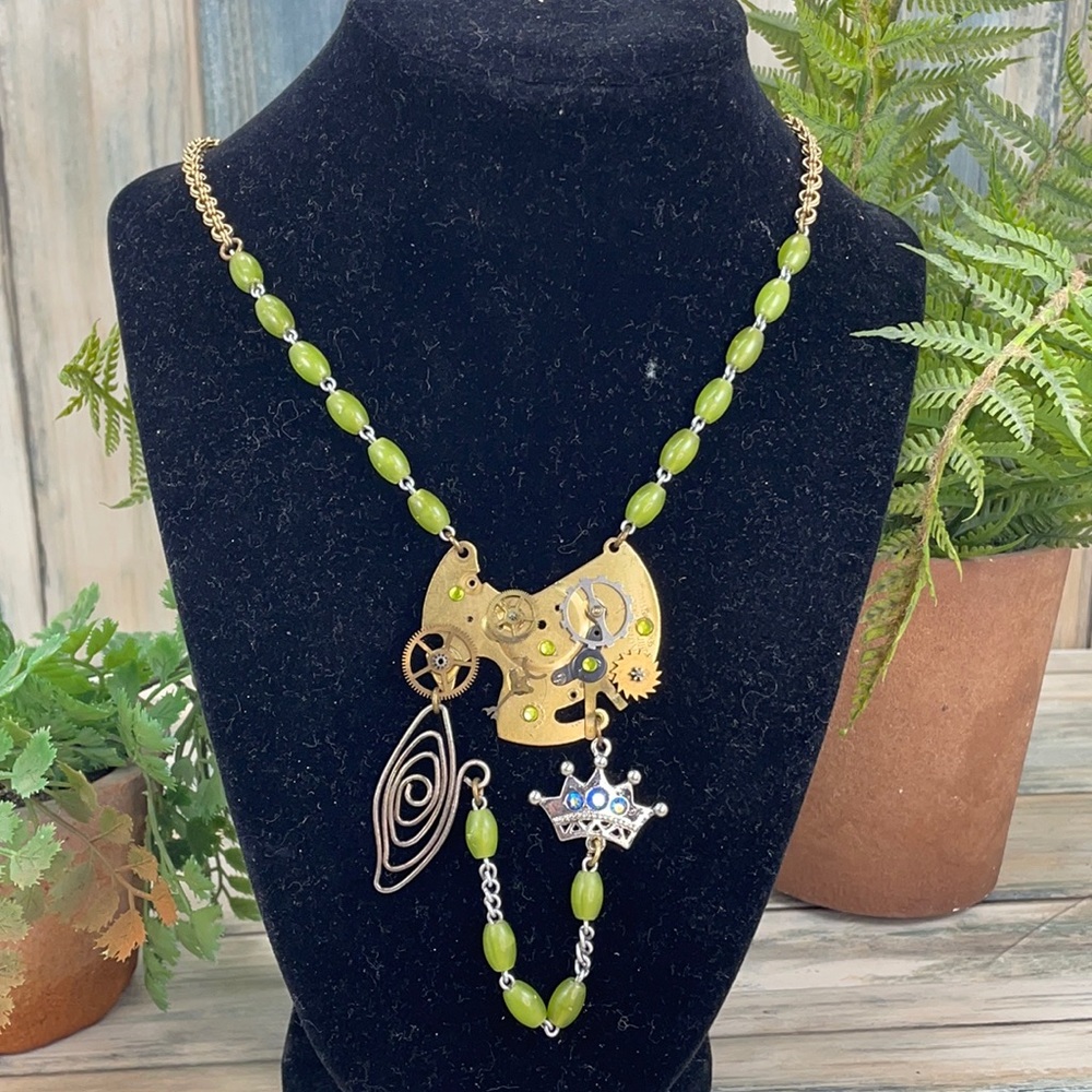 🌟Adorned Crown artisan assemblage steampunk time traveler necklace